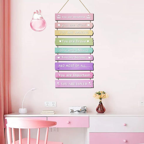 JEVUVU Pink Room Decor for Teen Girls Aesthetic, Cute Bedroom Wall Decor for Baby Girl, Boho Rainbow Wall Art Signs