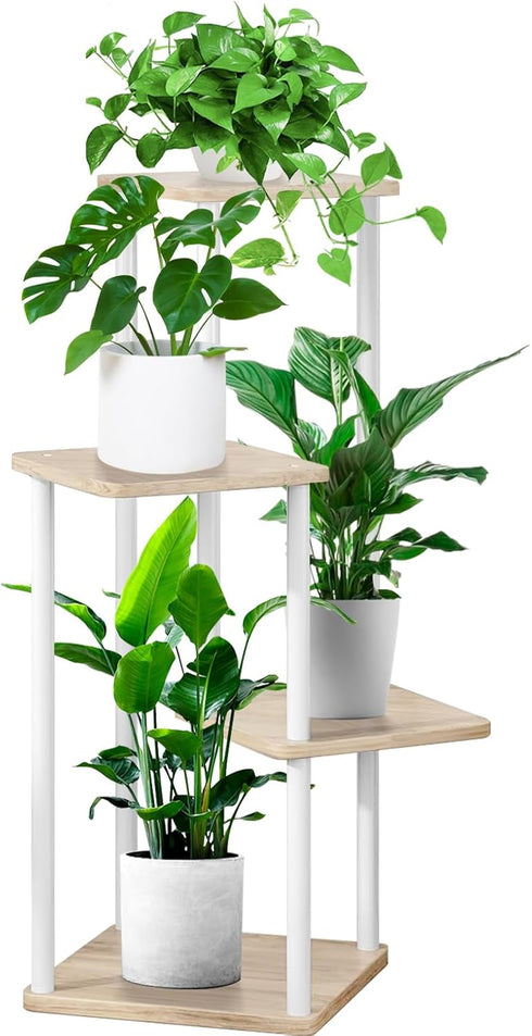 YOCOMEY 4 Tier Plant Stand Indoor, Thickened Metal Wood Corner Plant Shelf Stands