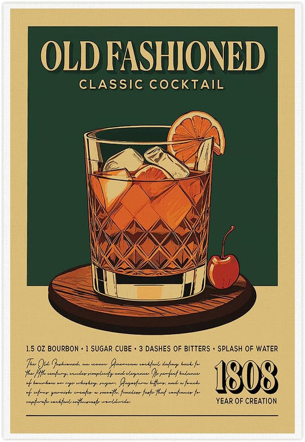Pcasntvenrs Vintage Old Fashioned Cocktail Poster Retro Wall art Decor Canvas Print for