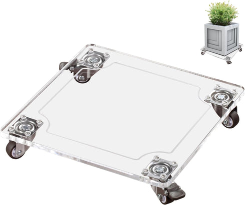EMCOMS 1PC Transparent Clear Color Plant Caddy 10x10 inch Acrylic Heavy Duty Square