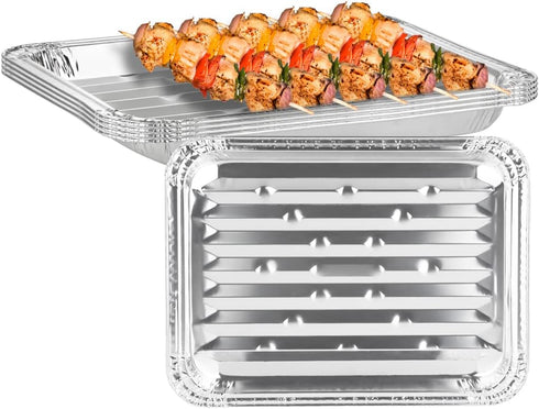 PARTY BARGAINS Aluminum Broiler Pans, 4 Pack Heavy-Duty Disposable Grill Pans for Cooking, Roasting, BBQ