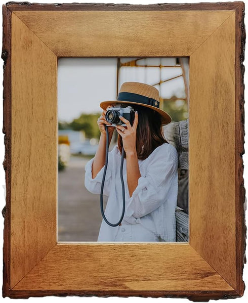 4x6 Brown Wood Picture Frames, Live Edge Rustic Photo Frame with Glass Front for 6x4 inch Photos, Tabletop or Wall