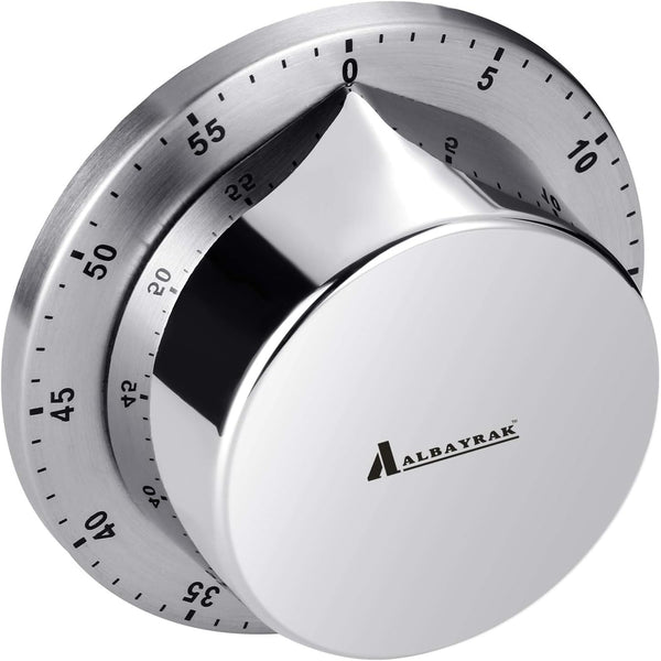 Chef Cooking Timer Clock, Kitchen Timer with Loud Alarm, 100% Mechanical - Silver, 1 Pack, Magnetic Backing, Exquisite