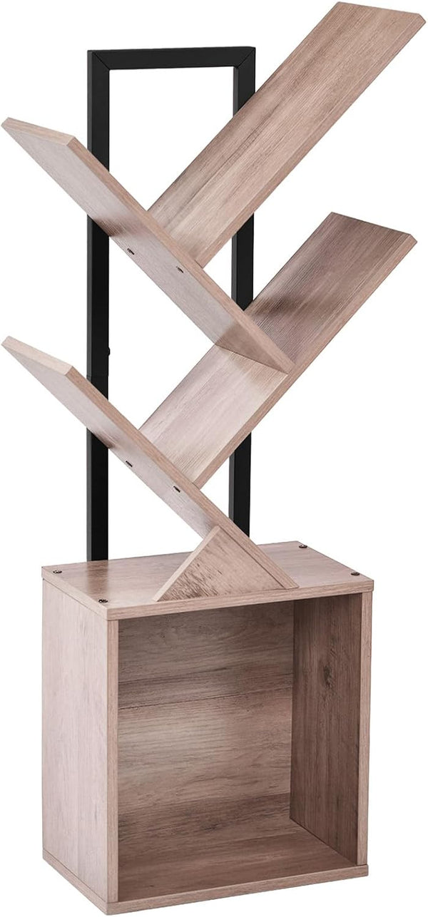 Tree Bookshelf Bookcase with Storage Cabinet, 4-Tier Modern Corner Bookshelves, Narrow Wood