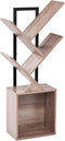 Tree Bookshelf Bookcase with Storage Cabinet, 4-Tier Modern Corner Bookshelves, Narrow Wood