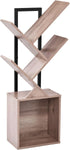 Tree Bookshelf Bookcase with Storage Cabinet, 4-Tier Modern Corner Bookshelves, Narrow Wood