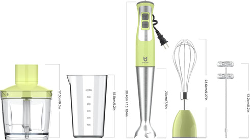 Immersion Hand Blender, UTALENT 5-in-1 Stick Blender with 500ml Food Grinder, BPA-Free, 600ml Container, Milk Frother -