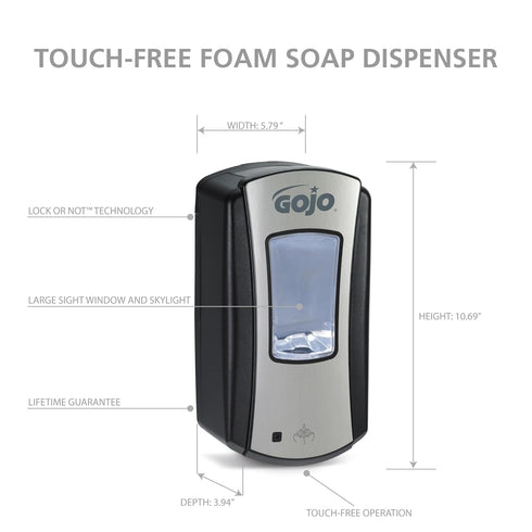 GOJO LTX-12 1200 mL LTX-12 (Pack 1) 1919-01 Touch-Free Foam Hand Soap Dispenser, Chrome/Black, for Foam Hand Soap