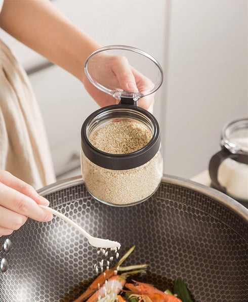 Jars,12oz/350 ml Canisters,3Pack Set Kitchen,Counter Glass Condiment Spice Condiment Jar Spice Container with Lids