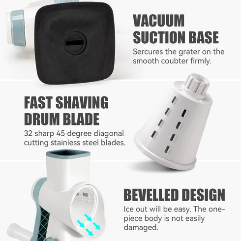 KEOUKE Rotary Ice Shaver with Handle, Manual Hand Crank Snow Cone Maker, White