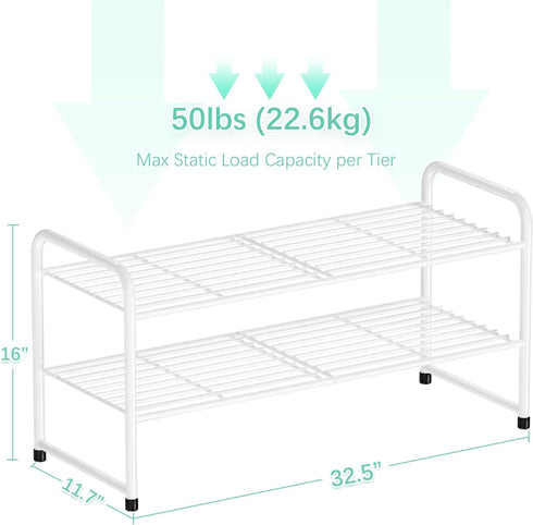 2-Tier 33" Closet SUFAUY Wide Shoe Rack, Metal Wire, Stackable, White