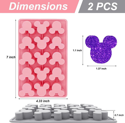 2 Pack Mouse Molds Silicone, 15 Cavity Cartoon Mouse Gummy Molds, Mouse Head Chocolate Molds Silicone Tray DIY Baking Tool for Chocolate Candy Mousse Pastry Handmade Soap Cupcake Topper