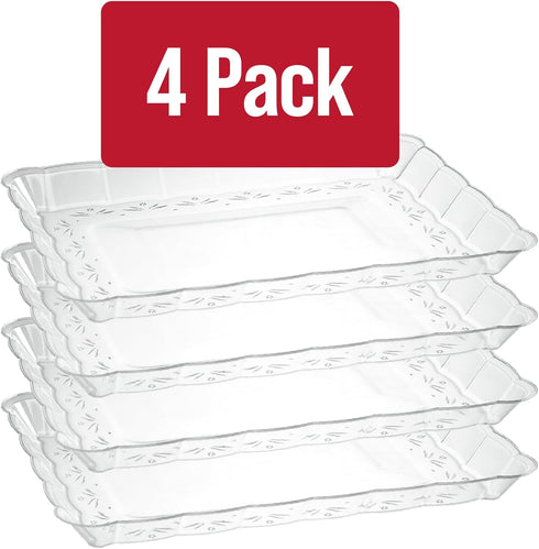 Plasticpro Plastic Serving Trays, Rectangle 9X13 Disposable Party Dish, Includes 4 Trays