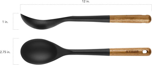 STAUB Serving Spoon: Durable BPA-Free Matte Black Silicone with Acacia Wood Handles for Nonstick Cooking