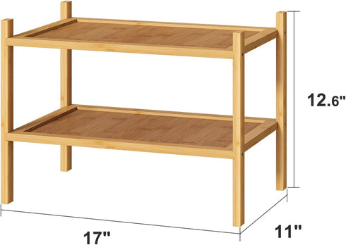kiplant 2-Tier Closet, Small Shoe Rack, Bamboo Wood Shoe Rack for Entryway, Stackable Shoe Organizer for Hallway Free