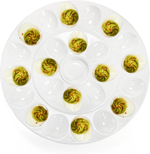 12.6 Inches 25 Foraineam Porcelain Deviled Egg Tray/Platter, White Egg Dish with Compartments