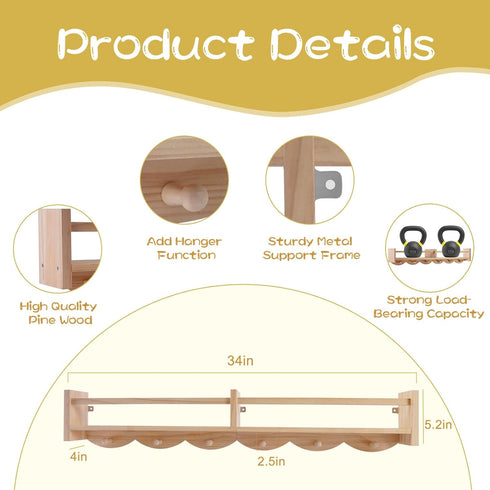 Dixryaus 34Inch 6 Number:US-D1058229-S(4, Nursery Book Shelves Wall Mounted, Floating Book Shelf for Kids Coat Rack