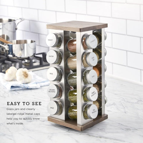 20 Countertop 5 Kamenstein Jar Vintage Spice Rack with Spices Included, Revolving Spice Organizer with Glass Jars