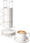 LE TAUCI 8 oz Stackable Latte Cups with Saucers and Stand, Set