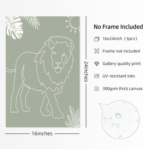 Youillne 16x24 Inch Set 3 Safari Nursery Wall Art Pictures Baby Animal Canvas Wall Decor Boho Jungle Wall Art Kids