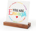 LHIUEM You are Enough Motivational Desk Decor, Rainbow Inspirational Sign with Wood Stand (4”x 4“)