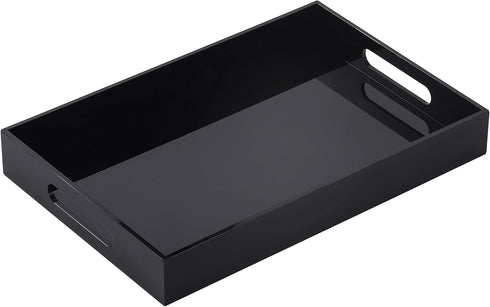 Black Oversize Acrylic Serving Tray with Handles 10x15 Inch - Decorative Trays for Countertop Organizer