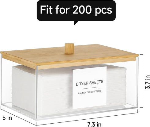 Acrylic Dryer Sheet Holder with Lid, Clear Container with 27 Labels for Laundry Pods Storage and Organization