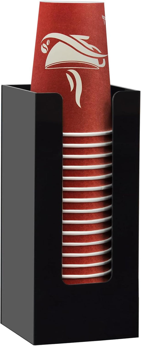 Coffee Cup Dispenser, Acrylic Cup and Lid Organizer for 5 to 16 oz Disposable Paper & Plastic Cups, Black