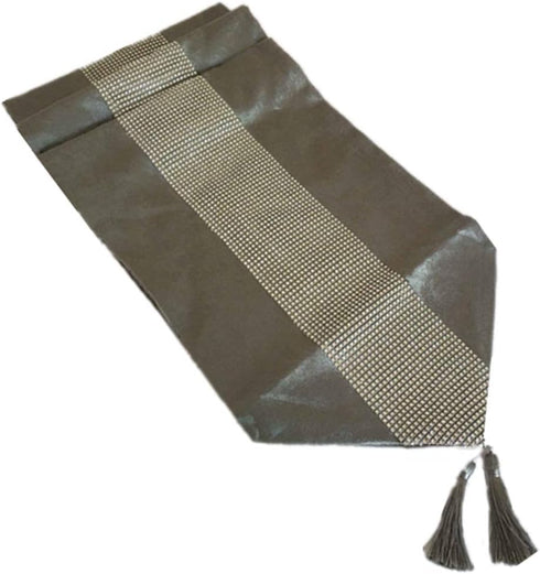 13inch 72inch x Table Runner with Diamante Strip and Tassels (Grey)