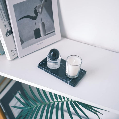 Marble Candle Plate, Decorative Small Tray for Pillar Candle Holder, Black Coasters for Home Decor