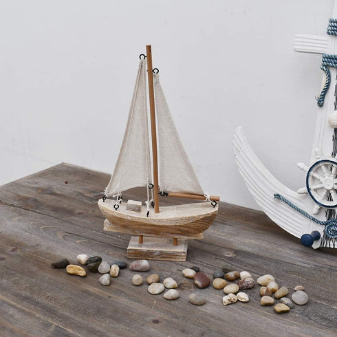 Sailboat 10.75" Linfevisi Wooden Decorations Nautical Sail Boats Model Decoration Beach Coastal Ocean Themed Home Decor