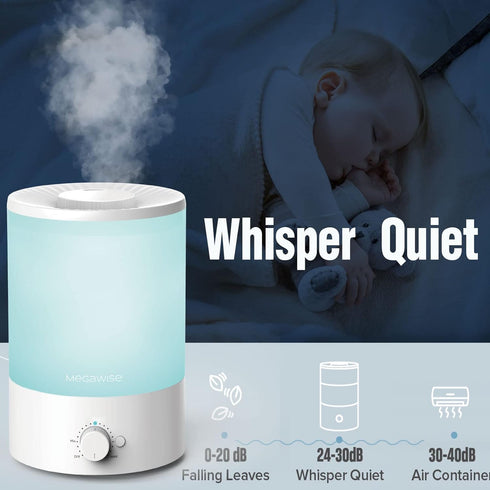MegaWise Top Refill Night Light Humidifier, 7-Colour for Kid Bedroom, 3.5L Large Capacity, No Leakage