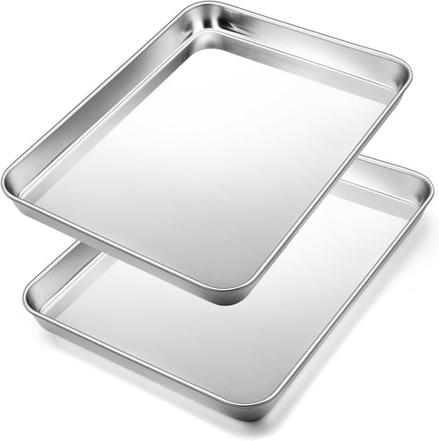 Joyfair Toaster Oven Baking Pan Set - 10.4inch, 2 Pcs Stainless Steel Cookie Tray for Roasting & Grilling