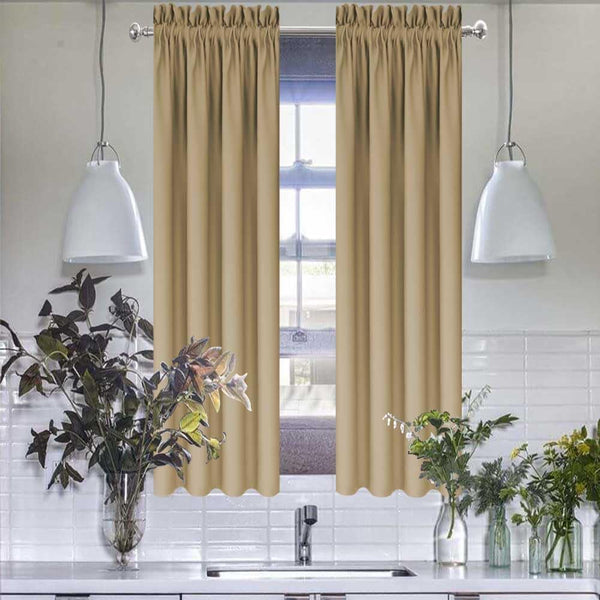 Khaki Kitchen Curtains for Windows, 2 Panels Set Short Privacy Cafe Curtain Tiers, Farmhouse Blackout Drapes for Small