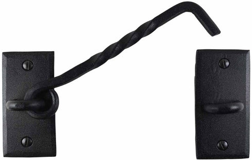 Renovators Supply Manufacturing Hook and Eye Latch, 6.5 in. Black Wrought Iron Door Lock with Hardware