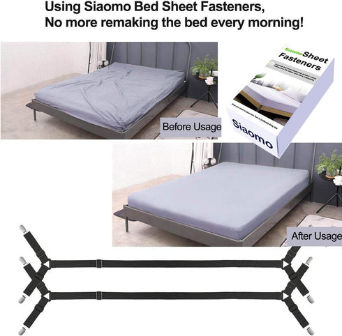 Place,2Pcs/Set Bed Sheet Holder Straps - Sheet Straps Adjustable Bed Sheet Clips Fasteners Keep Sheets Stays in Black