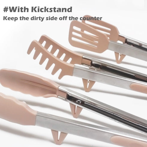 Tongs for Cooking, 12" Kitchen Tongs with Silicone Tips, Food Grade Serving Tongs Set of 3, Pink by TOWINGO