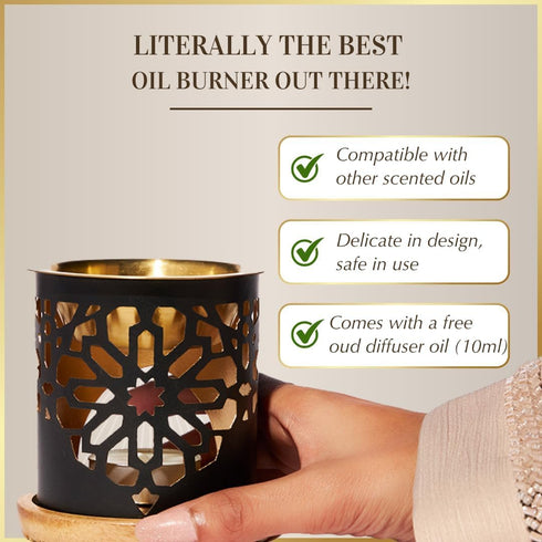 Dukhni Oil Burner | Brass Burner with Candle | Use for Essential Oil, Aroma Oil, Diffuser Oils | Relax with Home