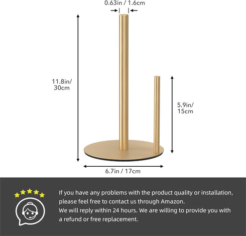 Paper Towel Holder Gold Kitchen Roll Holder, Premium Stainless Steel Dispenser for Organizing Countertop Rolls