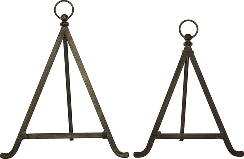 Deco 79 Metal Tabletop Display Easel with Foldable Stand, Set of 2, 13", 15"H, Bronze