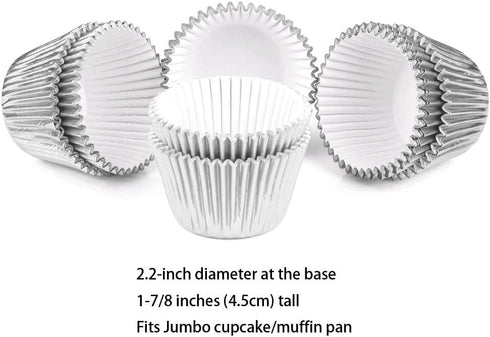 Gifbera Silver Foil Jumbo Cupcake Liners, Metallic Muffin Baking Cups, 160-Count