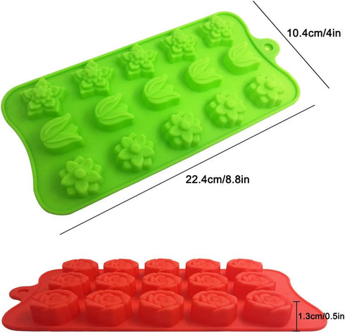 4 PACK Flower Shape Chocolate Candy Molds Set, DanziX Silicone 15 Cavity Baking Mold for Wedding, Festival, Parties,