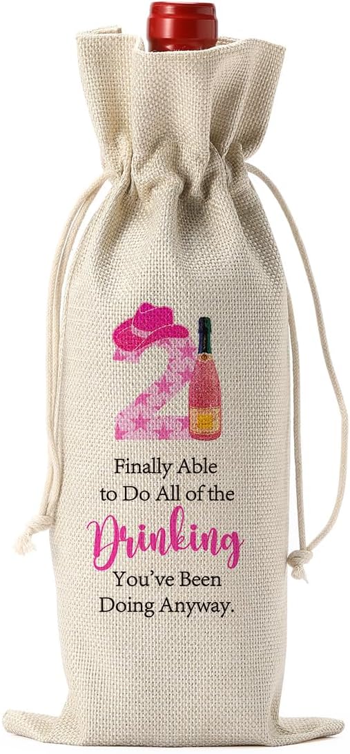 Unique 21st Birthday Gifts for Her Him, Happy 21st Birthday Party Decorations, Wine Bag for Finally Able to Drink
