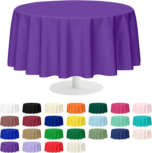Mulbozy 2 Pcs Purple Round Tablecloth, 84 inches Disposable Plastic Purple Circle