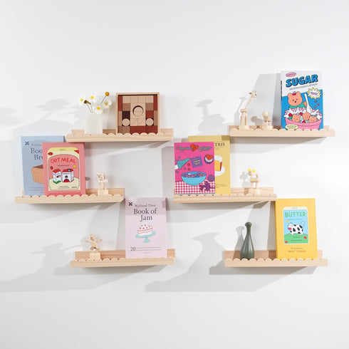 NEXHOME PRO Nursery Book Shelves, 6-Pack Solid Pine Wood Floating Shelves for