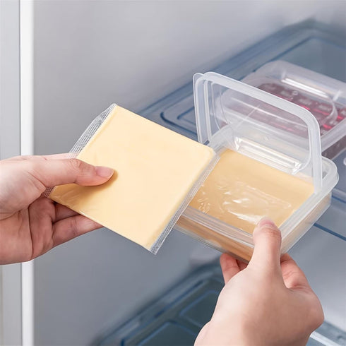 2 Pack Sliced Cheese Container for Fridge, Clear Plastic Butter Block Cheese Slice Storage Box with Flip Lid