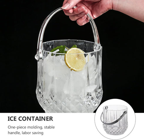 Cabilock Clear Plastic Ice Bucket with Ice Tongs, Ice Tub Chiller for Party Bar, Wine Bottle Chiller