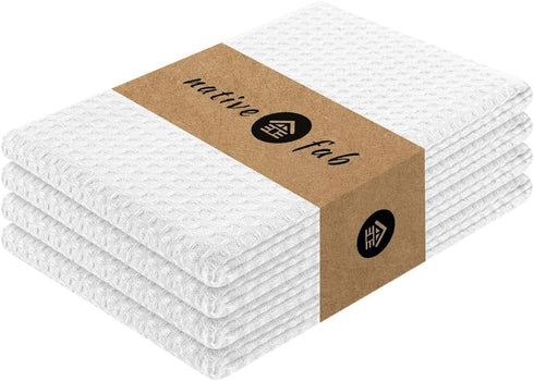 Native Fab Cotton Kitchen Towel with Hanging Loop 16x26 inches, 4-Pack, Waffle
