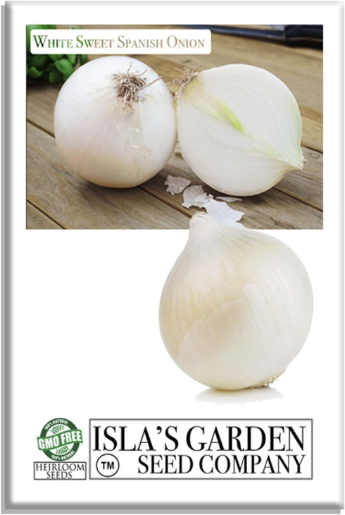 White Sweet Spanish Onion Seeds - 500+ Non-GMO Heirloom Seeds by Isla’s Garden, Ideal for Slicing & Cooking
