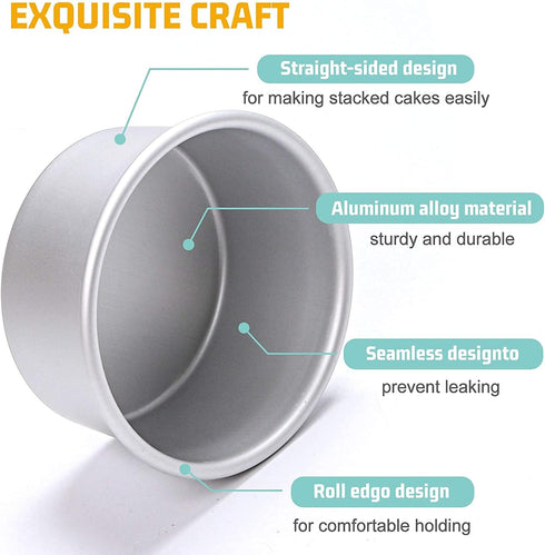 HomeMall 4 Inch Aluminum Round Cake Pan - 8 Pieces Non-stick Mini Cake Baking Pan Set for DIY Baking
